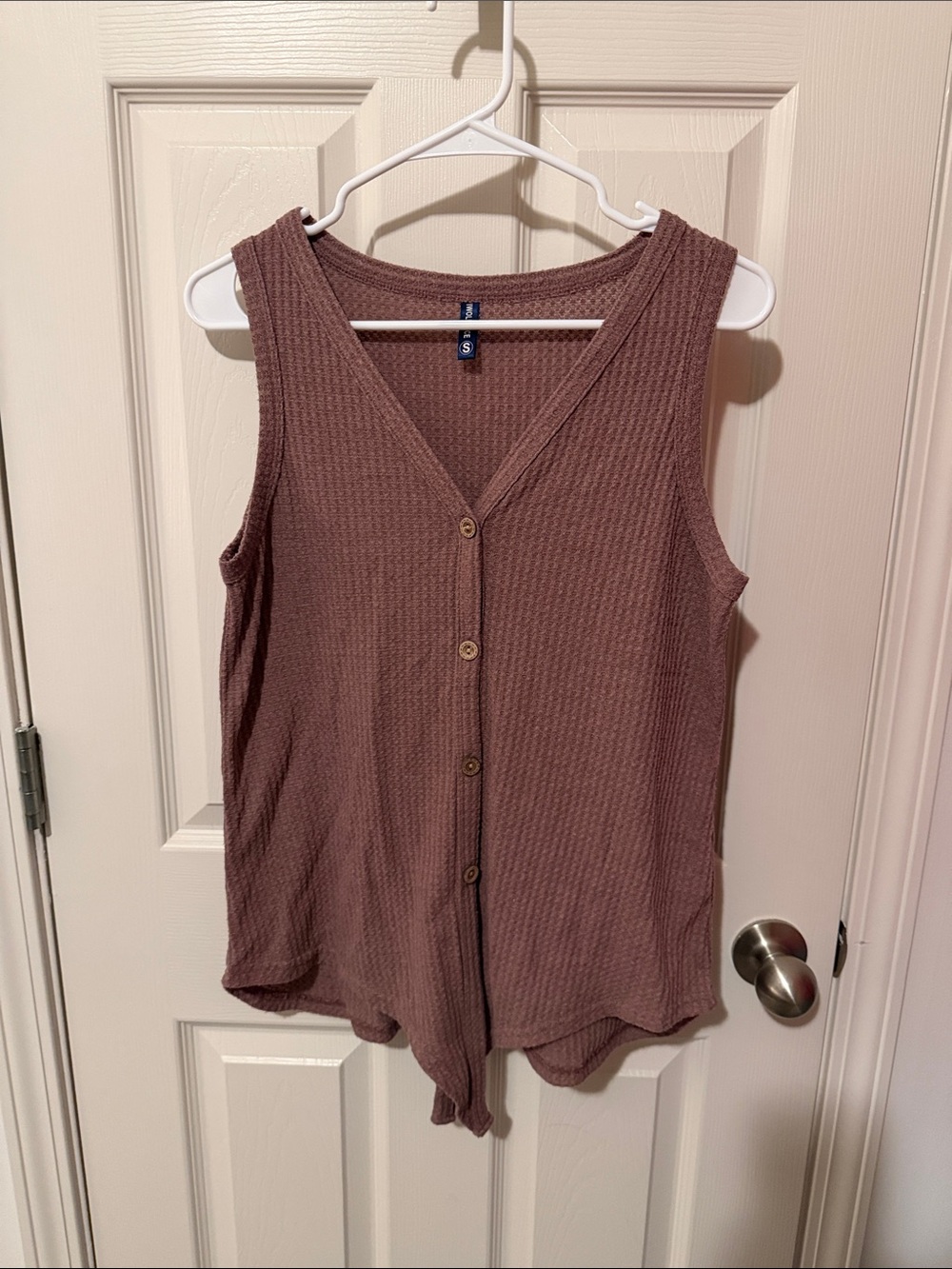 Button-Front Knit Tank Top - Dusty Mauve